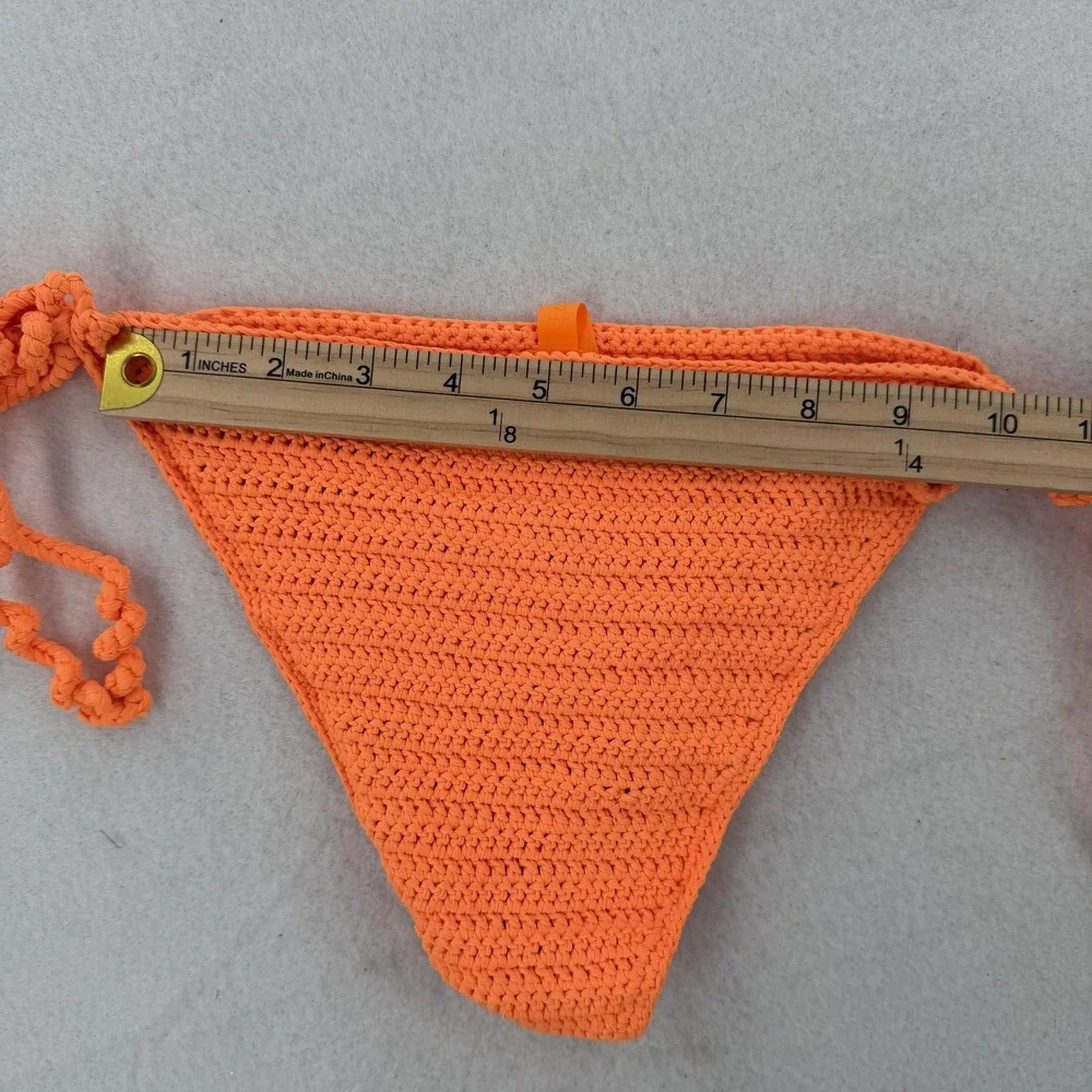 Skims Bikini‎ Bottom Womens Large Orange Crochet Swim Beach Tie Side BB-BRF-2812